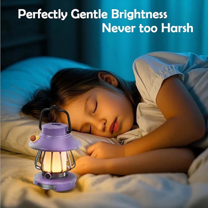 Camping Lantern for Kid Toddler Flashlight with Soft Light & Eye Protection Indoor Outdoor Hanging Tent Portable Night Light Battery Operated Sky Lanterns Rechargeable Lamp Gear Essentials (Purple)