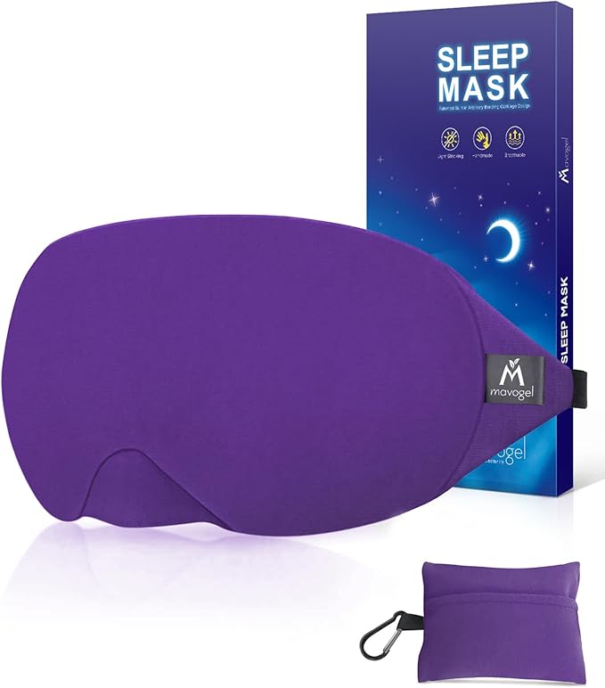Mavogel Cotton Sleep Eye Mask - Breathable Light Blocking Sleep Mask, Soft Comfortable Night Eye Mask for Men Women, Eye Cover for Travel/Sleeping/Shift Work, Includes Travel Pouch (Purple)