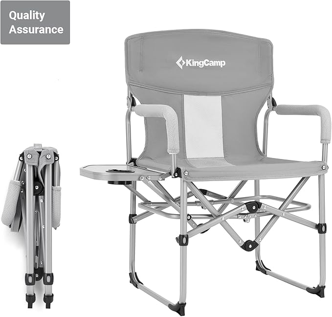 KingCamp XXL Oversized Directors Chair with Side Table, Heavy Duty Camping Chairs 600lbs with Cooler Bag, Portable Folding Camp Chair with Wide Seat for Camping Hiking Fishing Lawn Outdoor and Sports