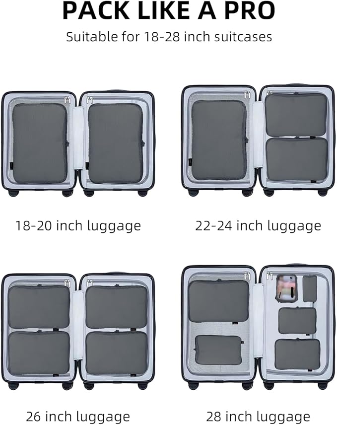 6 Set Compression Packing Cubes for Travel, Large Medium Small Luggage Organizers (Charcoal Gray)