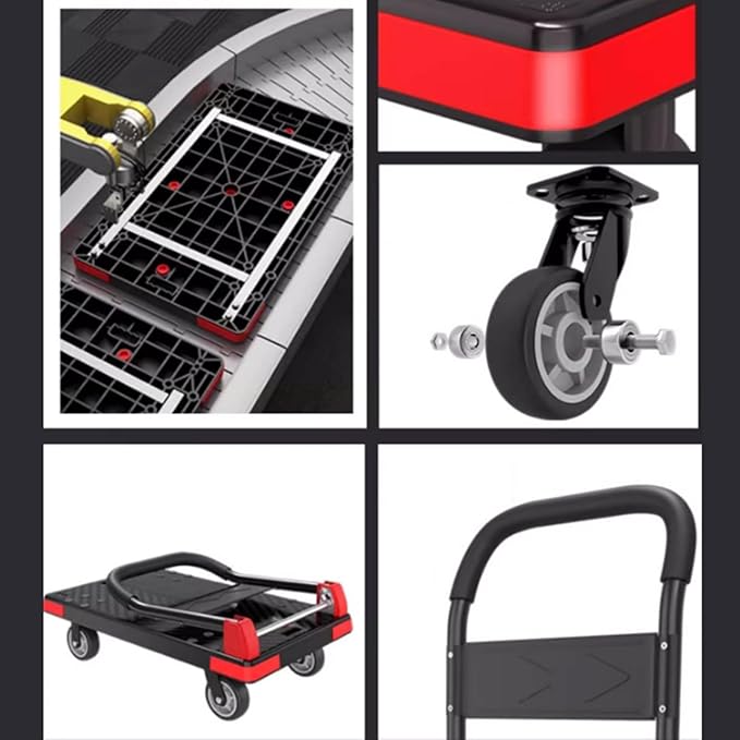 Foldable Hand Truck, Platform Dolly with Swivel Wheels, Versatile Flatbed Cart for Office & Moving Use, Design for Easy STO