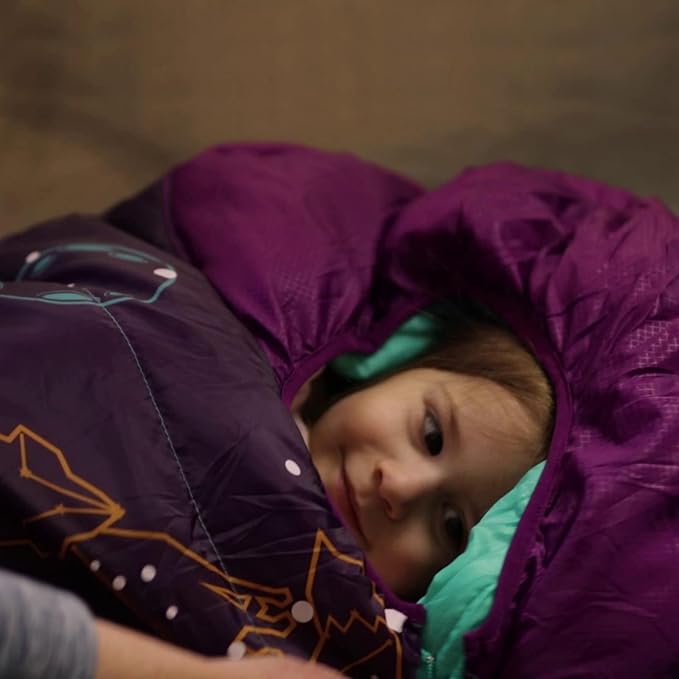 AceCamp Glow in The Dark Mummy Sleeping Bag for Kids and Youth, Temperature Rating 30°F/-1°C, Water-Resistant for Camping, Hiking, and Slumber Party