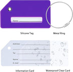 14 Pack Silicone Luggage Tag for Suitcases with Stainless Loop, TSA Approved, Privacy Protection Travel Essentials Bag Tags by Gostwo, Purple