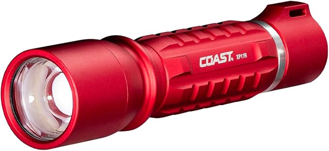Coast XP11R 2600 Lumen USB-C Rechargeable LED Flashlight with Slide Focus® and Pure Beam® Focusing Optic, 4 Light Modes, Red