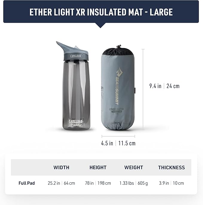 Sea to Summit Ether Light XR Insulated Sleeping Pad, Tapered - Large (78 x 25 x 4 inches)