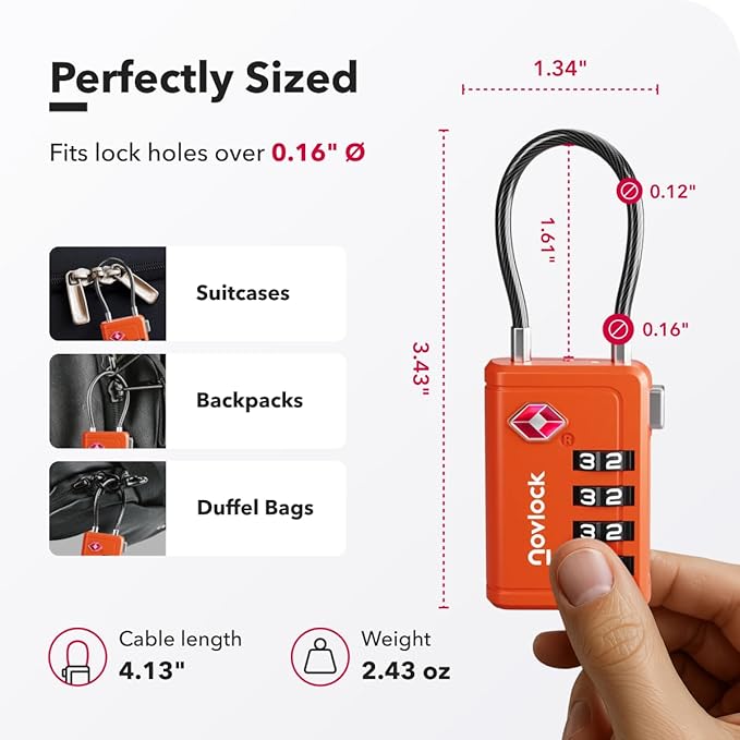 Luggage Locks TSA Approved with Inspection Indicator and Resettable 4-Digit, Easy-to-Read Combination, TSA Locks for Luggage, Suitcases, Backpacks & Travel Bags, Orange, 4-Pack