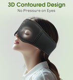 Bamboo Cotton Sleep Mask with Bluetooth Wireless Headphones - Blackout Eye Mask for Sleeping 3D Contoured Sleep Headband Ear Muffs Lengthen & Low Noise Hook for Better Experience (Black)