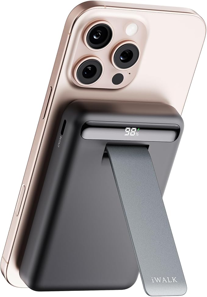 iWALK Qi2 Certified 15W Magnetic Wireless Power Bank, 10000mAh Portable Charger with Adjustable Stand & LED Display, Fast Charging for iPhone 16/15/14/13/12 Pro/Pro Max/Plus/Mini