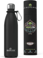 Greens Steel Stainless Steel Water Bottle - 25 oz, Black | Vacuum Insulated Double Wall with Screw Lid/Leak Proof | Thermal Travel Sports Canteen Coffee Flask