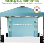 10'x10' Pop Up Canopy Tent with 1 Sidewall and 6 Pockets, One Push Setup, Instant Shade Tent with Vented Roof for Beach Patio Outdoor, Case, 8 Stakes, 4 Ropes, 4 Sandbags (Cyan, 10x10)