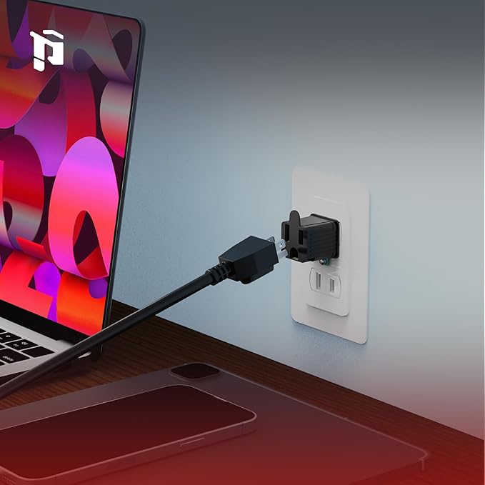 PLUGTUL 2 Prong to 3 Prong Outlet Adapter, Polarized Grounded Outlet Converter, Wall Outlet Plug for Household, Workshops, ETL Listed, 4-Pack, Black
