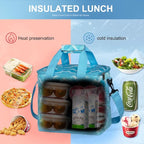Iknoe Large Cooler Bag Collapsible, Insulated Bags Leakproof Lunch Cooler Tote with Multi-Pockets for Adult, Insulated Lunch Box for Beach, Picnic, Work, Blue White 24-Can (15L)