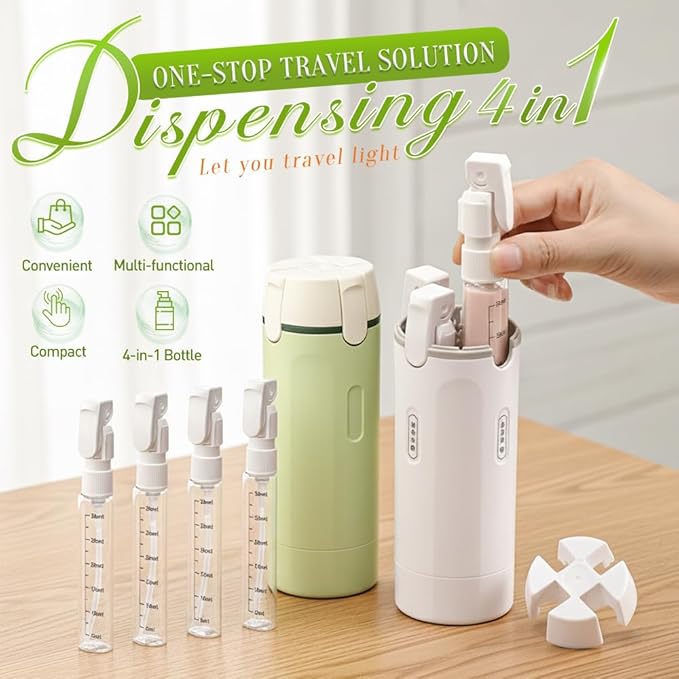 AprYew 4 in 1 Travel Dispenser Bottles Refillable, 4 Pack 30ML Travel Bottles for Toiletries, Travel Size Shampoo and Conditioner Bottles,for Vacation Business Trip (2PC Mix)