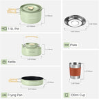 Odoland 15pcs Camping Cookware Mess Kit, Non-Stick Lightweight Pot Pan Kettle Set with Stainless Steel Cups Plates Forks Knives Spoons for Camping, Backpacking, Outdoor Cooking and Picnic