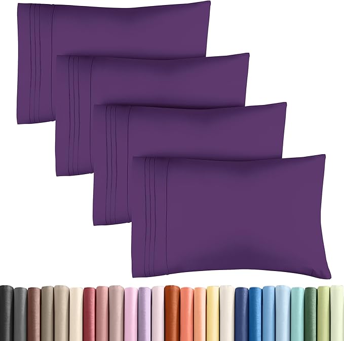 Pillowcases - Ultra Soft Hotel Quality Pillowcase Covers - Comfy, Cozy & Wrinkle Free - Shrinkage and Fade Resistant - Machine Washable Pillow Protectors - (King, Purple, 4 Piece Set)