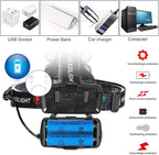 Headlamp 1200 Lumen Ultra Bright LED Work Headlight,Brightest USB Rechargeable Headlamps,4 Modes Waterproof Zoomable Head Lamp Best Headlamps for Adults Camping Cycling Hiking Hunting Outdoors