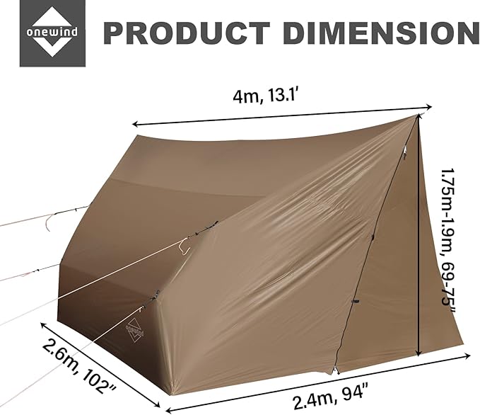 onewind Hammock Rain Fly, Ultralight Silnylon Tarp for 2-4 Persons, 14Ft*13Ft, 3000mm Waterproof, Brown