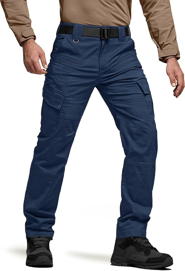 CQR Men's Flex Ripstop Tactical Pants, Water Resistant Stretch Cargo Pants, Lightweight EDC Hiking Work Pants