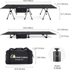 MOON LENCE Height Adjustable Camping Cot - Supports 330 lbs, Portable Folding Bed with Leg Extenders for Camping, Hiking, Sleeping, 1 Pack, Black