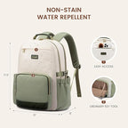 LOVEVOOK Laptop Backpack for Women with Pouch Pocket for Large Capacity Cup,15.6 Inch Laptop Computer Bag Travel Backpack Purse,Waterproof Work College Teacher Bags,White-Bean Green-Dark Olive Green
