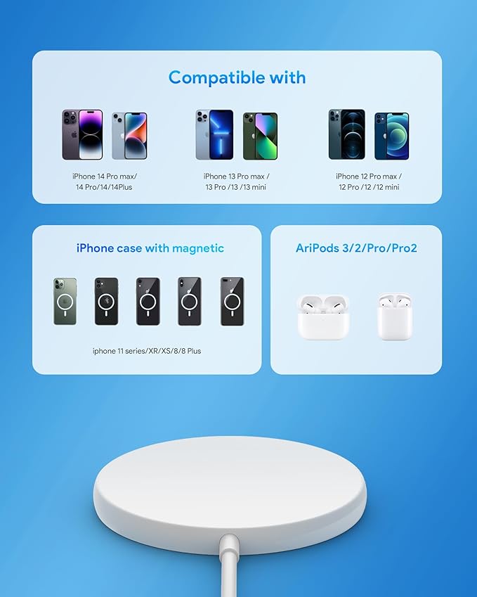 Magnetic Wireless Charger for iPhone 17 16 Wireless Charger with 20W PD USB C Charger, 2 Pack Compatible with Magsafe Charger for iPhone 17/17 Pro/17 Pro max/16/16 Pro/16 Pro max/AirPods3