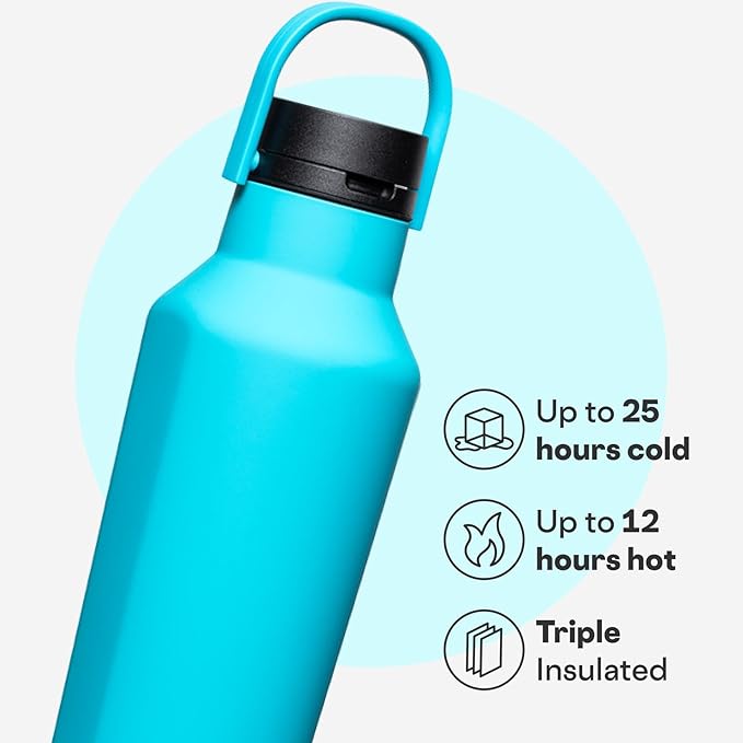 Corkcicle Sport Canteen - Keeps Drinks Cold 25 Hours - Stainless Steel Water Bottle - Triple-Insulated - Spill-Proof - Summer Drinkware Gift - Keeps Drinks Ice Cold - 20 oz - Capri Blue