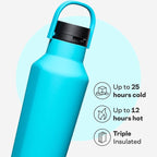 Corkcicle Sport Canteen - Keeps Drinks Cold 25 Hours - Stainless Steel Water Bottle - Triple-Insulated - Spill-Proof - Summer Drinkware Gift - Keeps Drinks Ice Cold - 20 oz - Capri Blue