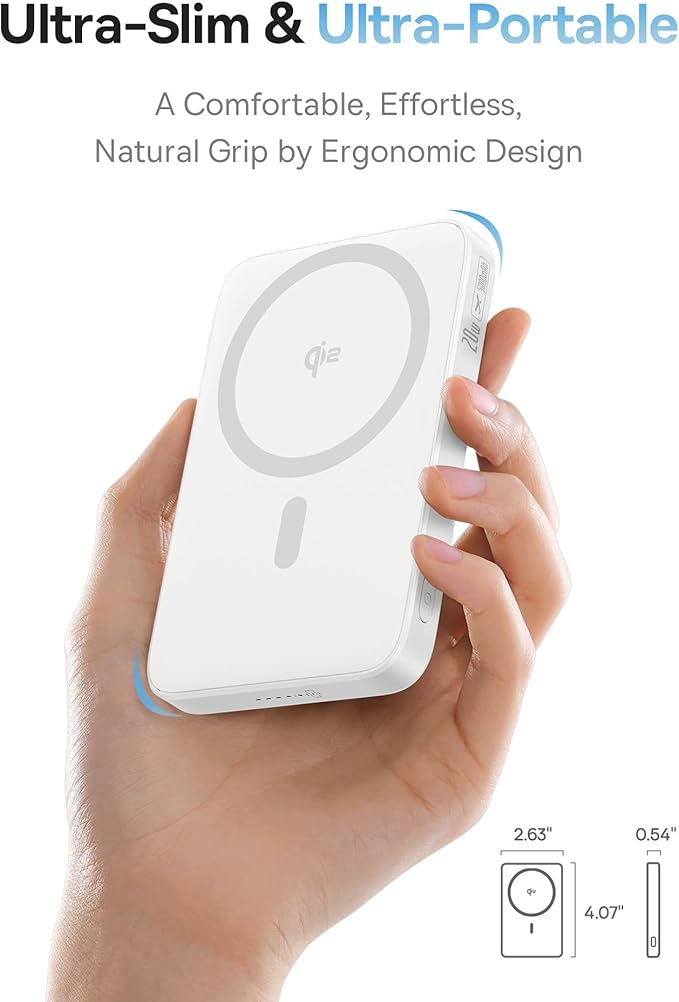 Baseus PicoGo Magnetic Power Bank, Qi2 Certified 15W Ultra-Fast Wireless Portable Charger with Stand, Ultra-Slim 5000mAh Battery Pack for iPhone 17 Pro Max 16/15/14/13/12