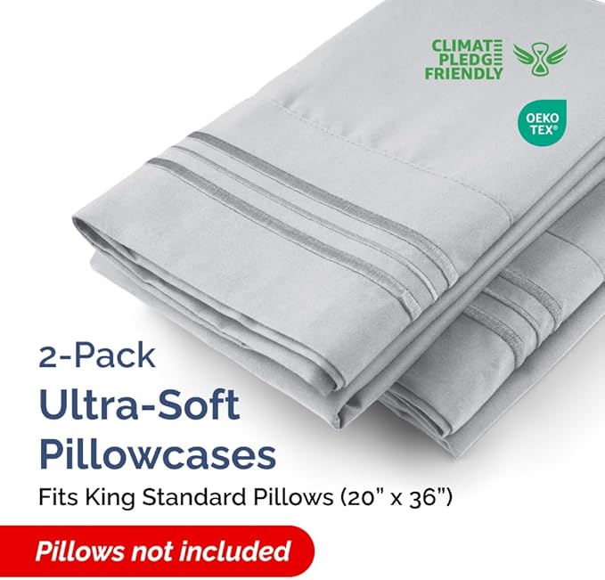 King Standard Pillow Cases Set of 2 - Soft Hotel Quality Pillowcase Covers - Comfy Bedding for Women, Men, Kids & Teens - Machine Washable Pillow Protectors - 2 Piece Set - King Standard Steel Blue