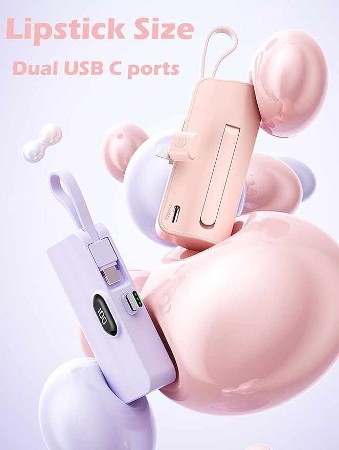Mini power bank 5500mAh Portable Power Bank,Dual USB-C ports Cell Phone Power Charger, LCD LED Display Battery Compatible with iPhone17/16/15 plus/15 pro/15 pro Max/Android phone/Samsung/Moto/LG etc