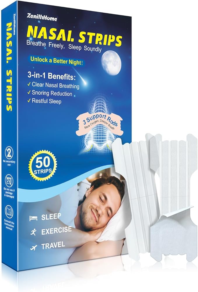 50 Count Nasal Strips for Snoring, ZenithHome Nose Strips for Breathing (Clear, 60 * 21.5mm)