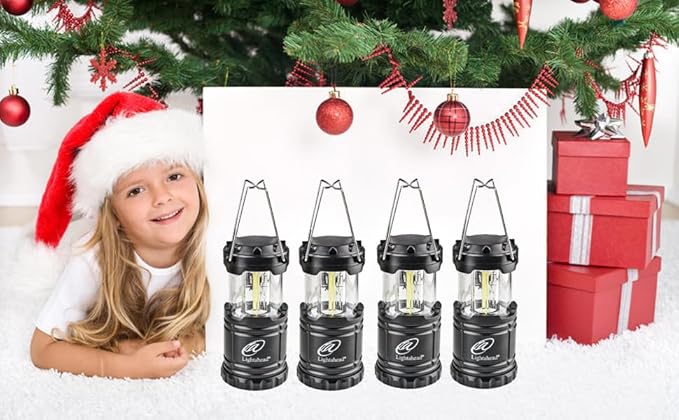 Lightahead Set of 4 Portable Outdoor LED Camping Lantern, Black, Collapsible. Great for Emergency, Tent Light, Backpacking (Without Battery)