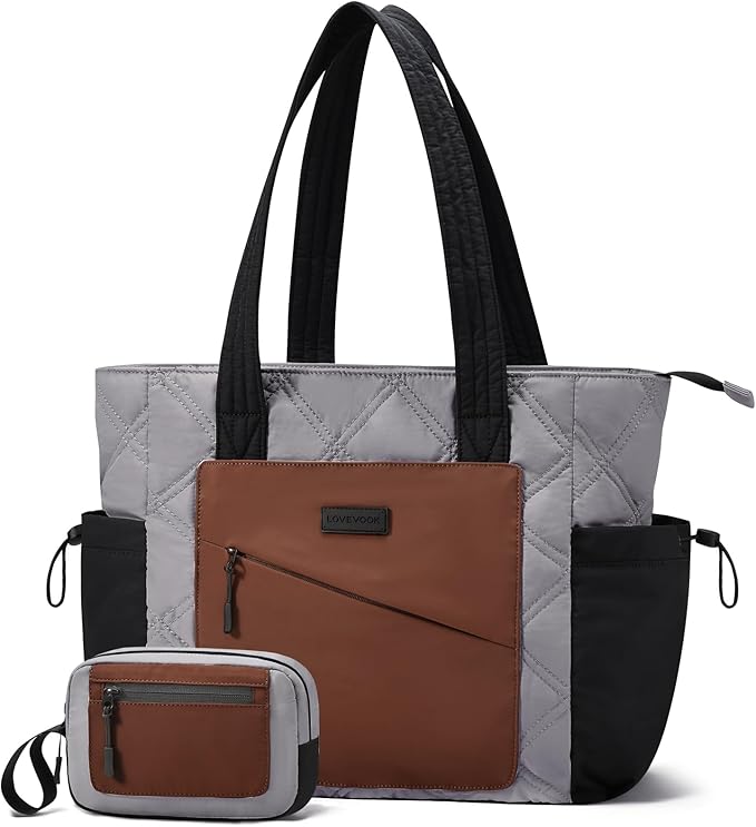 LOVEVOOK Tote Bag for Women, puffer tote bag for Work Travel Nurse, Lightweight quilted Bags with Compartments
