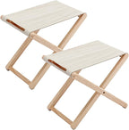 Folding Camping Stools Set of 2, Canvas Folding Stool with Wood Legs Portable Camp Stool Chairs for Outdoor Fishing Picnic Travel BBQ, Beige