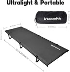 Camping Cot, Portable Camping Bed for Adults Children,Ironsmith Foldable Sleeping cots for Hiking,Camping,Travel,Support 330LB,Foldable Bed for Office nap (Black)