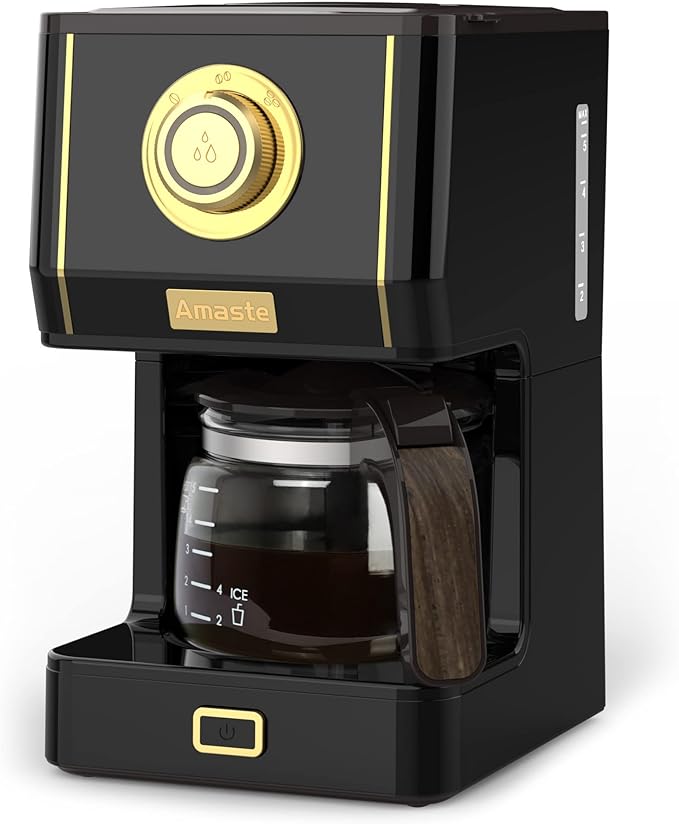 Amaste Coffee Maker, 25 Oz Drip Retro Style Coffee Machine with Glass Coffee Pot with Reusable Coffee Filter & Three Brewing Modes, Warming Plate, CM 1003AE-Black