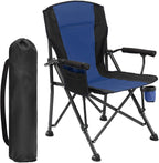 Oversized Folding Camping Chair for Adults, Supports 450 LBS Camping Chairs, Heavy Duty Camping Chair with Side Pockets, Foldable Outdoor Chair for Camping, Beach, Fishing, Hiking, Blue-Black