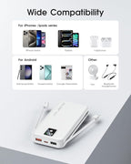 Portable Charger Built-in Cables and AC Wall Plug, 12000mAh power Bank, USB C 22.5W Fast charging Phone Charger ,Compact Lightweight External Battery Pack for iPhones, iPad, Samsung，Tablets, etc.