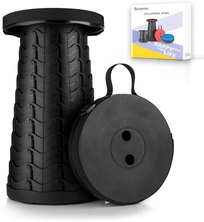 Boreeman Upgraded Folding Stool Lightweight Yet More Sturdy with Load Capacity 400lbs Portable Collapsible Stool for Camping Fishing Hiking BBQ (Black)