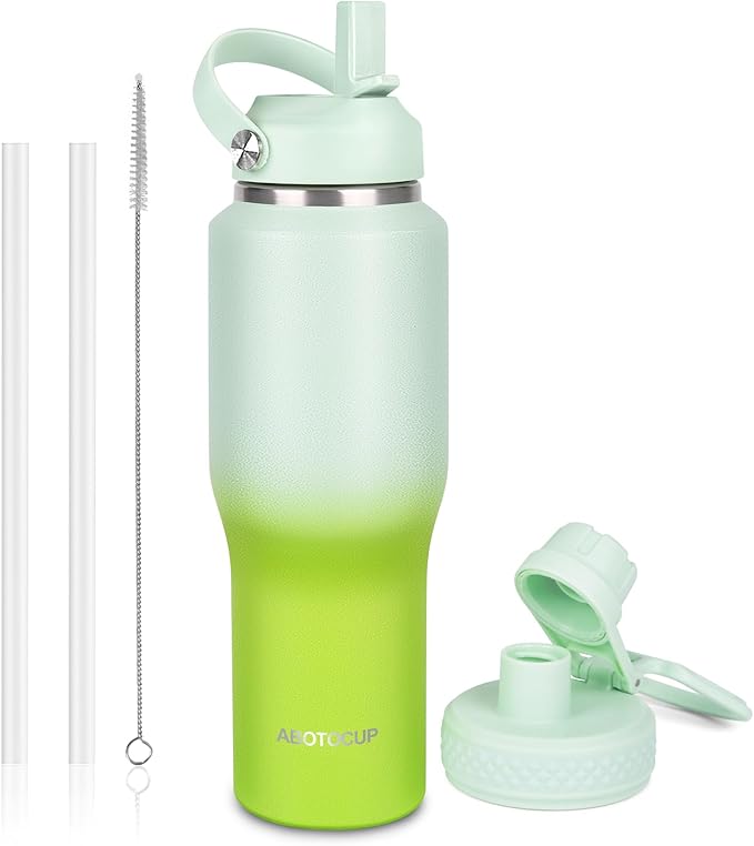 32oz Insulated Water Bottle, Fit in Any Car Cup Holder, Water Bottle with Straw Lids, Stainless Steel Insulated Water Flask Double Wall Leak-proof BPA Free to Keep Cold&Hot