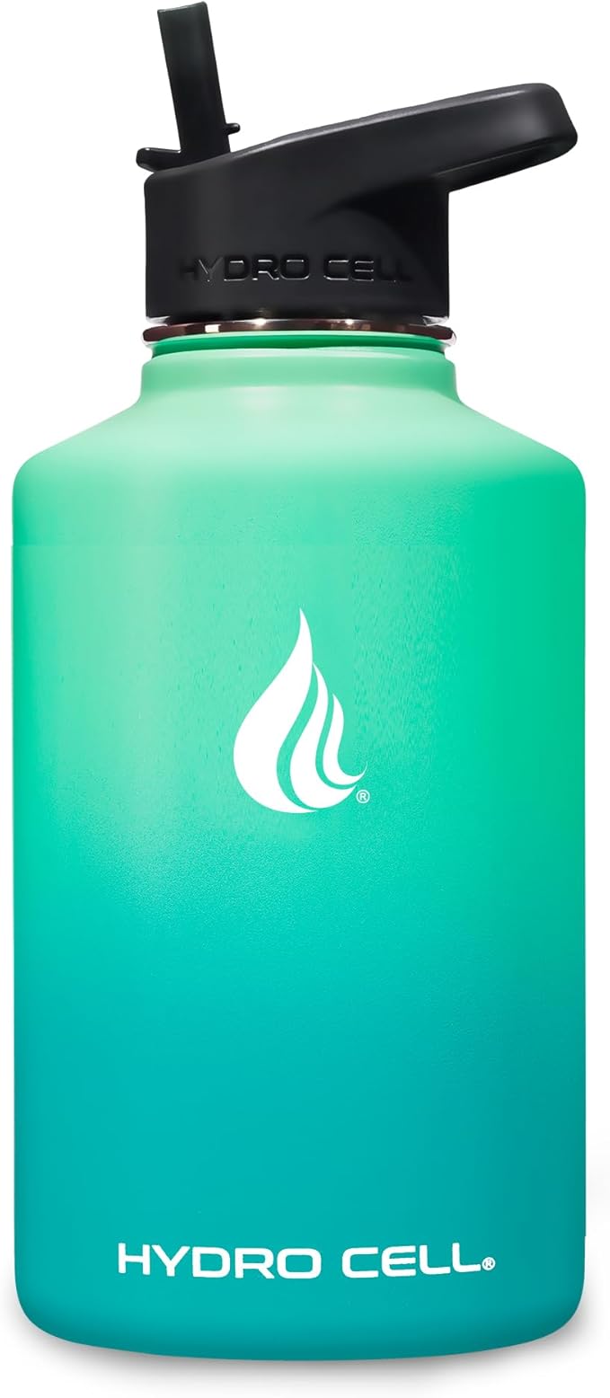 HYDRO CELL Stainless Steel Insulated Water Bottle with Straw - For Cold & Hot Drinks - Metal Vacuum Flask with Screw Cap and Modern Leakproof Sport Thermos for Adults (Mint/Green 64oz)