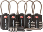 6 Pack TSA Approved Travel Combination Cable Luggage Locks for Suitcases & Backpacks - Black