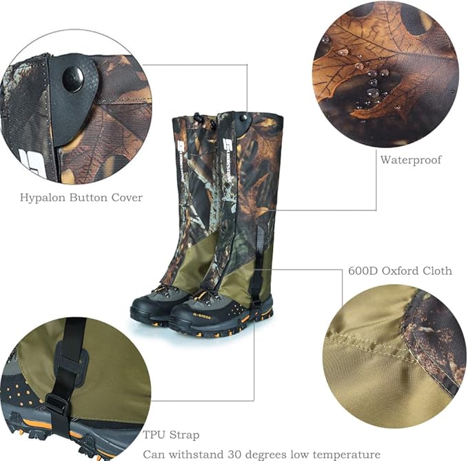Camouflage Hiking Gaiters,Snake Gaiters For Men, Boot Gators Waterproof Shoe Leg Covers for Walking Climbing Hunting Trip