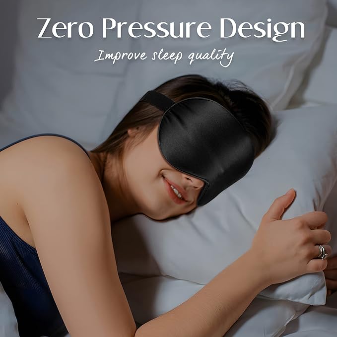 LULUSILK Mulberry Silk Sleep Eye Mask Blindfold with Adjustable Strap, Soft Eye Cover for Women Men Night Sleeping, Travel, Nap(Black)
