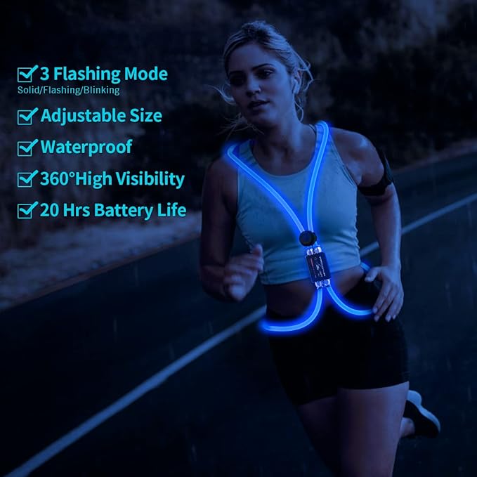LED Reflective Vest Rechargeable Running Light for Runners High Visibility Safety Vest for Running,Cycling or Walking