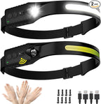 Headlamp Rechargeable (2-Pack), LED Head Lamp Flashlight, 230° Wide Beam Headband Light, 400 Lumen Super Bright, Waterproof Headlight, 5 Modes for Running, Fishing, Hiking, Camping