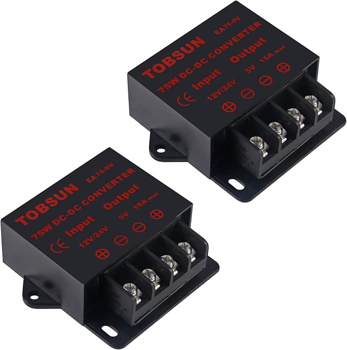2 Pack DC Converter - Step Down Regulator 12V/24V to 5V 15A 75W Regulated Power Supply