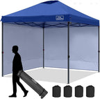 KAMPKEEPER 10x10 Pop Up Canopy Tent with 2 Sidewalls, Beach Tent - Easy Outdoor Sun Shade for Events, Parties, Camping - Gazebo with 4 Weight Bags & Carry Bag.（Navy Blue）