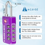 TSA Approved Travel Luggage Locks, Open Alert Combination Lock for School Office & Gym Locker,Toolbox, Pelican Case,Easy Read Dials- 1, 2 & 4 Pack (1, Dark Purple 2 Pack)