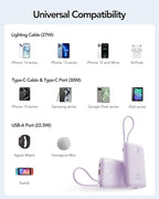 Portable Charger 20000mAh 30W Fast Charging, Power Bank with Built-in Cables & LED Display, USB C Battery Pack for iPhone 16/15/14, Samsung, iPad and Android Phones, Ideal for Travel -Purple